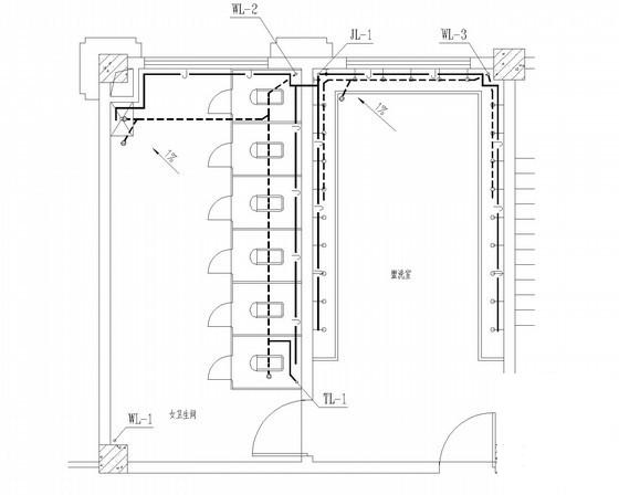 4层中学宿舍楼给排水消防CAD施工图纸(卫生间大样图) - 4