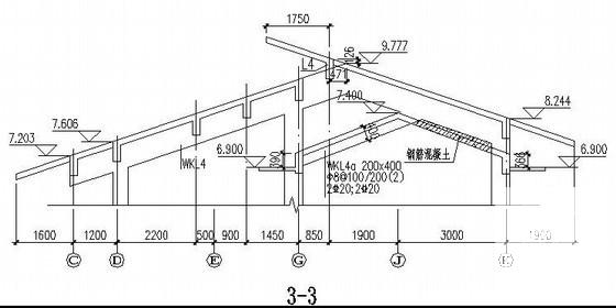 2层筏形基础框架结构别墅结构CAD施工图纸（8度抗震）(地下室顶板) - 3