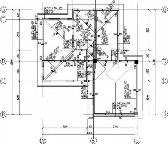 坡屋顶框剪结构别墅结构CAD施工图纸(基础平面图) - 1