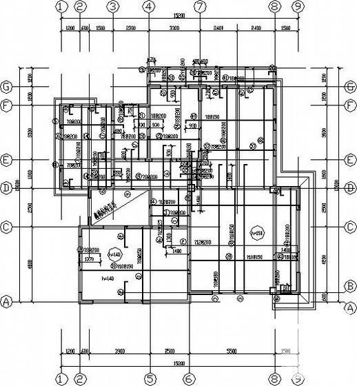 坡屋顶框剪结构别墅结构CAD施工图纸(基础平面图) - 3