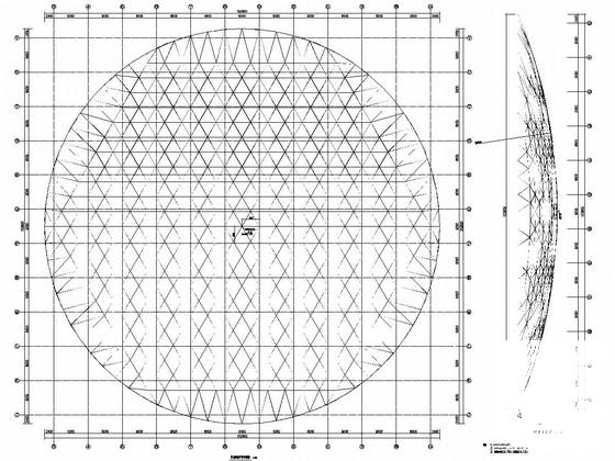 103米跨球壳网架结构体育馆结构设计CAD施工图纸(平面布置图) - 1