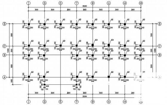 两层条形基础框架结构宿舍楼结构CAD施工图纸（6度抗震）(平面布置图) - 3