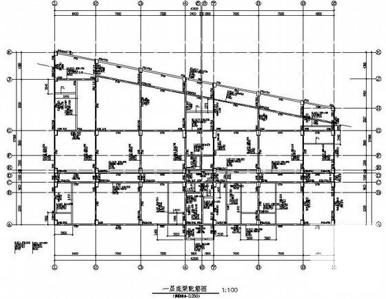 7度区11层框架商住楼结构设计图纸(平面布置图) - 1