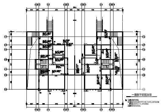 两层框架结构别墅CAD施工图纸（建筑图纸）(基础平面图) - 1