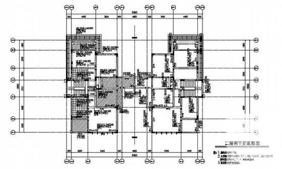 两层框架结构别墅CAD施工图纸（建筑图纸）(基础平面图) - 2