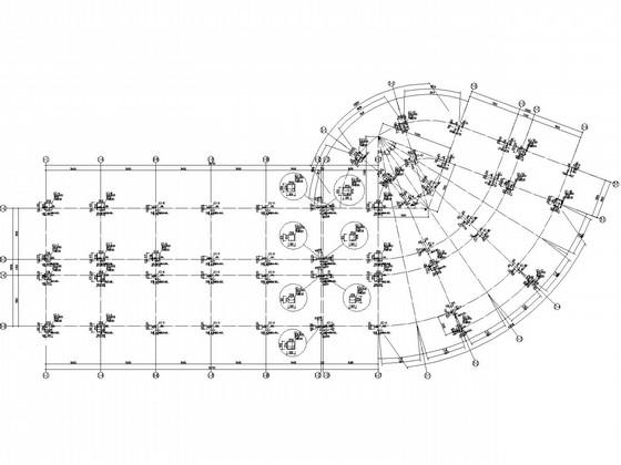 弧形框架结构办公楼结构设计CAD施工图纸(梁配筋图) - 1