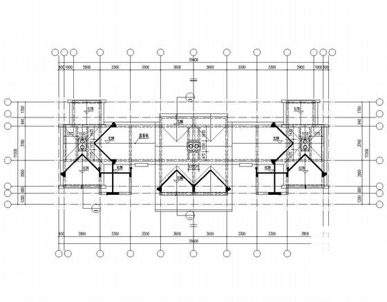 四户联排3层框架别墅结构CAD施工图纸（桩基础）(平面布置图) - 4