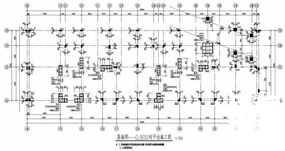 6层框架结构桩基础商住楼结构CAD施工图纸（6度抗震） - 1