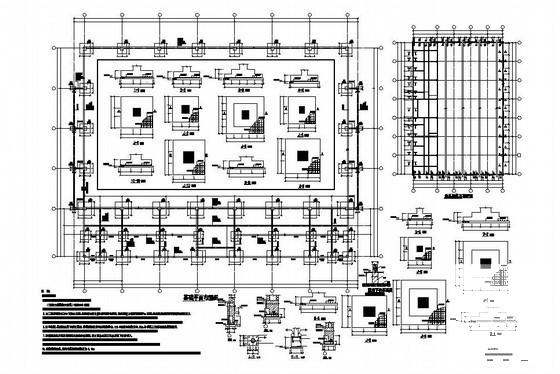 高校3层操场结构CAD施工图纸（7度抗震）(基础平面布置) - 1