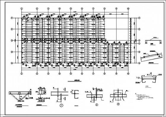 3层桩基础钢框架食堂结构CAD施工图纸（7度抗震）(平面布置图) - 1