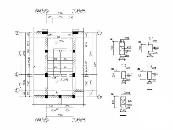 5层筏形基础砌体结构住宅楼结构CAD施工图纸(平面布置图) - 5