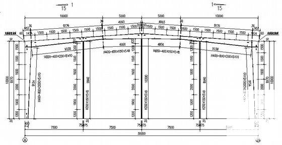 30米跨门式单层钢架厂房结构CAD施工图纸 - 1