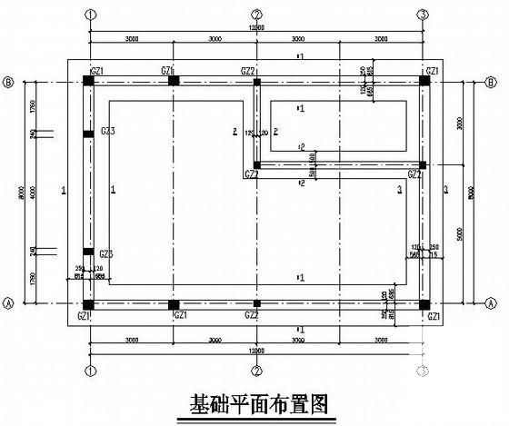 多孔砖砌体锅炉房结构CAD施工图纸（7度抗震）(基础平面图) - 1