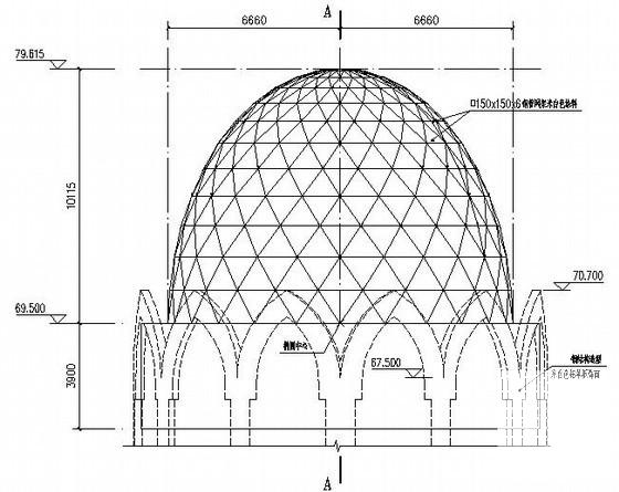 网壳结构屋顶采光顶、雨篷结构CAD施工图纸（7度抗震） - 3