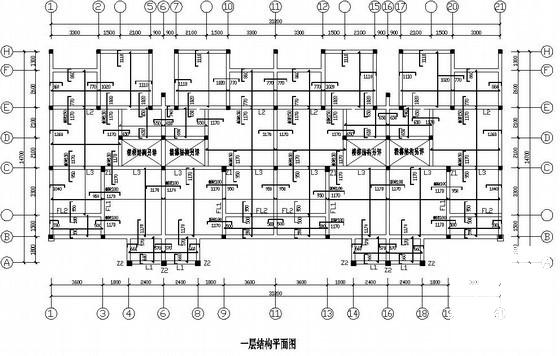 3层砖混结构条形基础别墅结构CAD施工图纸（7度抗震）(平面布置图) - 1