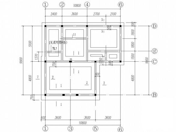 3层砌体结构条形基础住宅楼结构CAD施工图纸(平面布置图) - 1