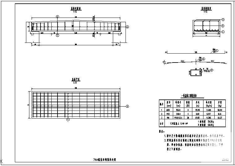 74cm和99cm宽盖板钢筋节点构造详图纸 - 1