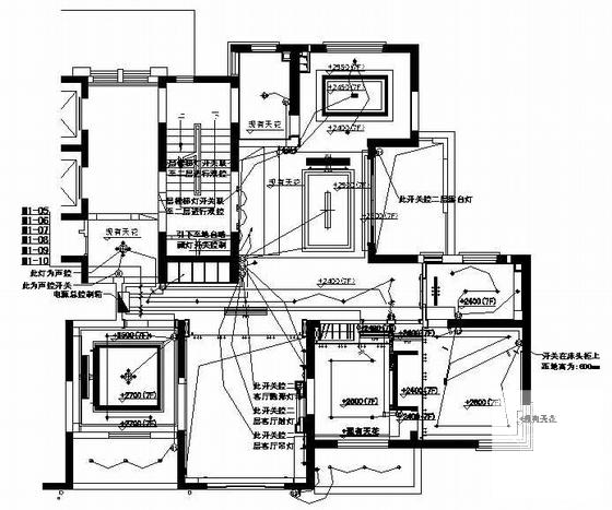 8层别墅电气CAD施工图纸（跃层建筑）(空调管线) - 1