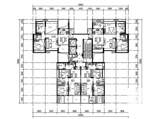 一核四户高层住宅楼户型图纸(cad) - 1