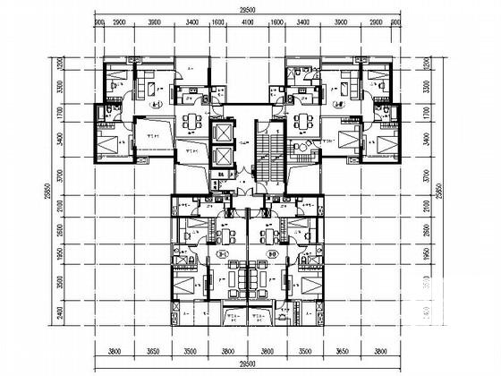 一核四户高层住宅楼户型图纸(cad) - 2