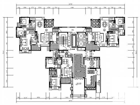 高层一梯四住宅楼户型平面图纸（80、100、120平方米） - 2