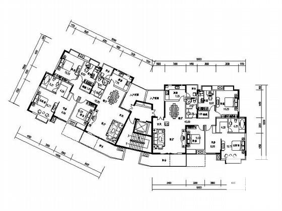 高层板式住宅楼户型图纸（五房两厅两卫，带入户花园） - 1