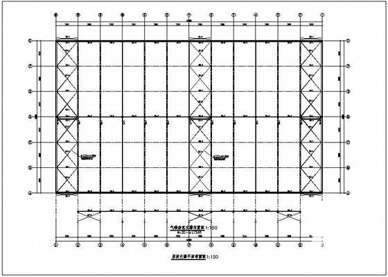 24米跨带气楼单层钢结构厂房结构设计图纸(平面布置图) - 1