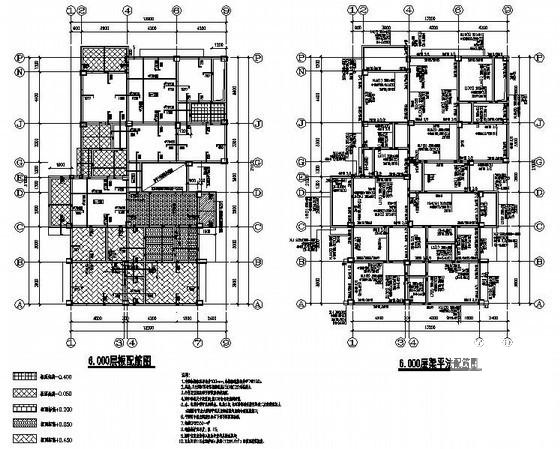 都江堰6层框架结构住宅楼结构设计CAD施工图纸（桩基础）(平面布置图) - 1