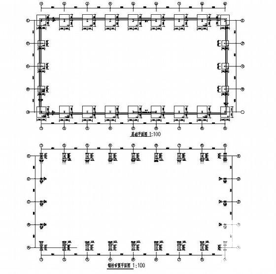 带吊车跨度24m单层门式刚架厂房结构设计CAD图纸(基础平面图) - 1