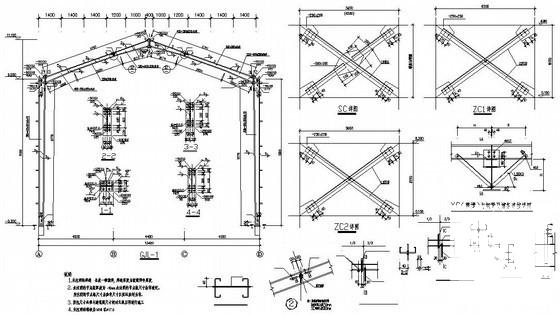 跨度13.4m单层门式刚架厂房结构设计图纸（8度抗震）(平面布置图) - 4