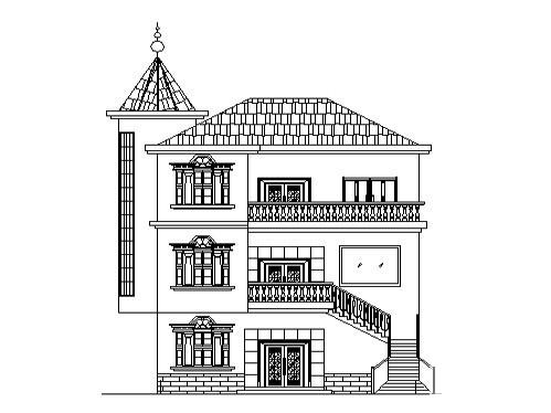 上3层欧式别墅方案设计CAD图纸（高12.9米）(建筑) - 1