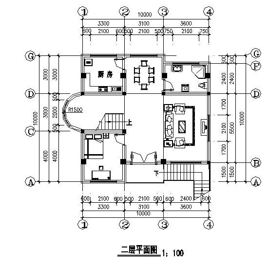 上3层欧式别墅方案设计CAD图纸（高12.9米）(建筑) - 3