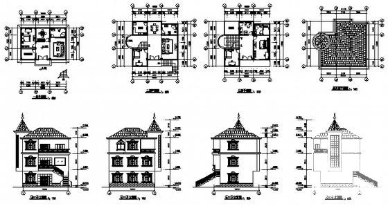 上3层欧式别墅方案设计CAD图纸（高12.9米）(建筑) - 4