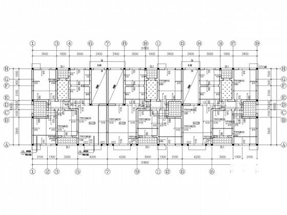 5层底框抗震墙私人住宅楼结构CAD施工图纸（桩基础）(平面布置图) - 2