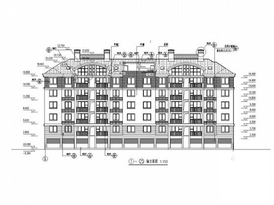 6层底框抗震墙结构住宅楼结构图纸（建筑图纸）(平面立面剖面图) - 1