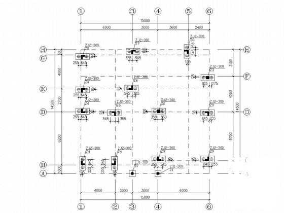 2层框架结构别墅结构CAD施工图纸(基础平面图) - 1
