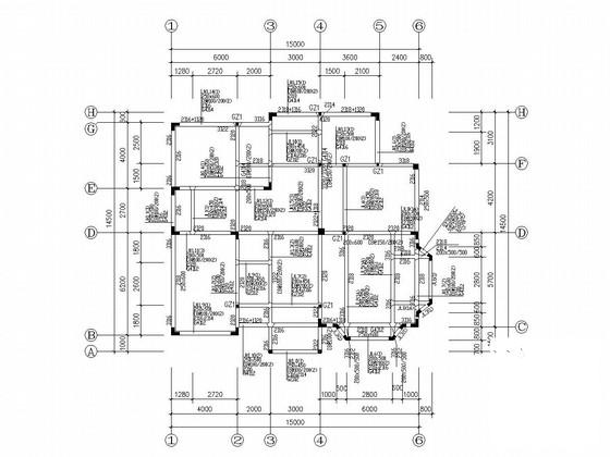 2层框架结构别墅结构CAD施工图纸(基础平面图) - 2