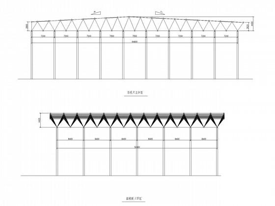 64.8米跨空间网架结构单层厂房结构CAD施工图纸(平面布置图) - 1