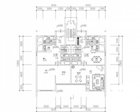 4层叠拼别墅户型平面图纸（170、190平方米） - 1