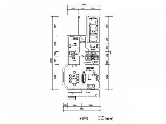 3层带车库联排别墅端头建筑户型CAD图纸（北入口、239平方米） - 1