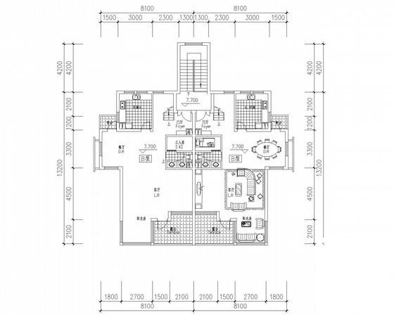 5层叠拼别墅户型建筑CAD图纸（170、190平方米） - 3