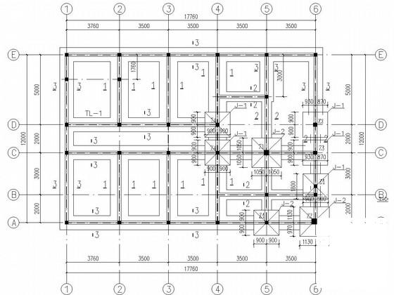 3层砌体结构办公楼结构CAD施工图纸（条形基础）(平面布置图) - 4