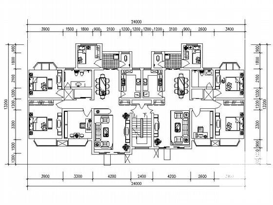 多层住宅楼建筑CAD图纸户型图纸(三居室) - 1