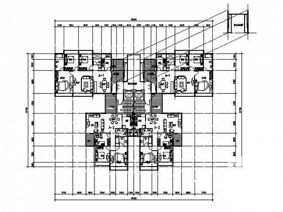 二梯四户高层住宅楼建筑CAD图纸户型图纸（带入户花园，） - 1