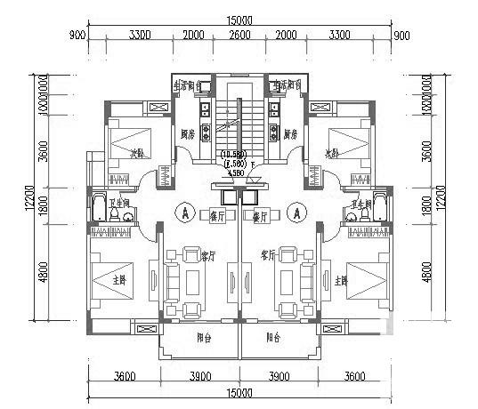 多层板式住宅楼户型CAD图纸（板式、中等户型）(建筑面积) - 1