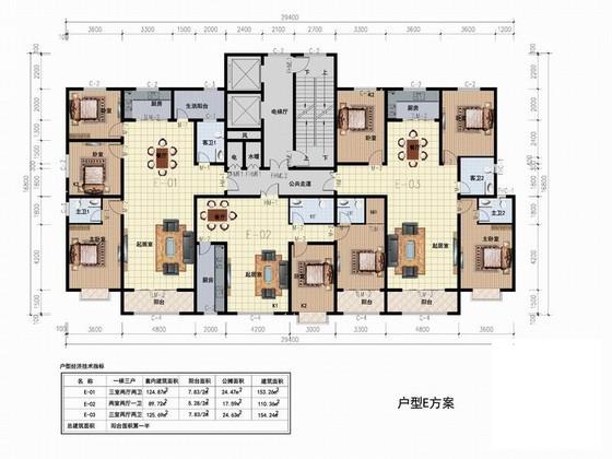 高层住宅楼一梯三户型建筑CAD图纸（110、153平方米） - 1