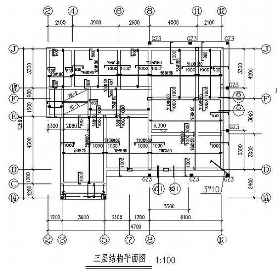 3层砌体结构别墅建筑结构CAD施工图纸（坡屋面） - 1