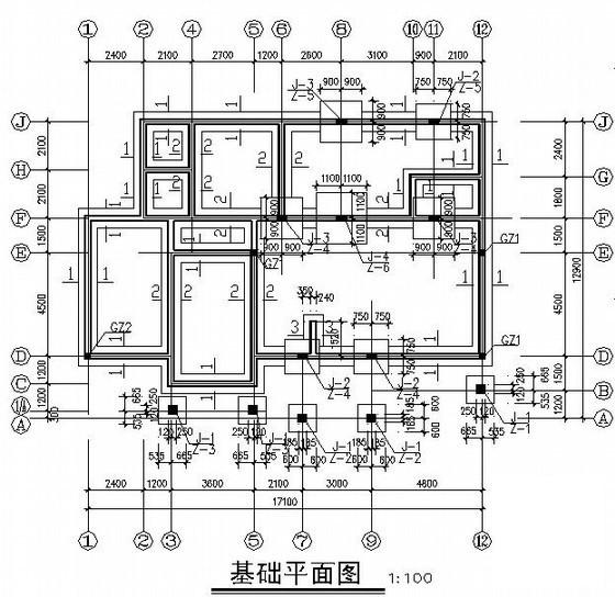 3层砌体结构别墅建筑结构CAD施工图纸（坡屋面） - 3