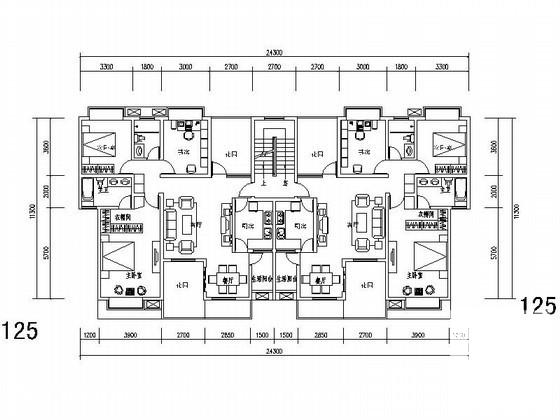 多层板式双花园住宅楼建筑户型CAD图纸 - 1