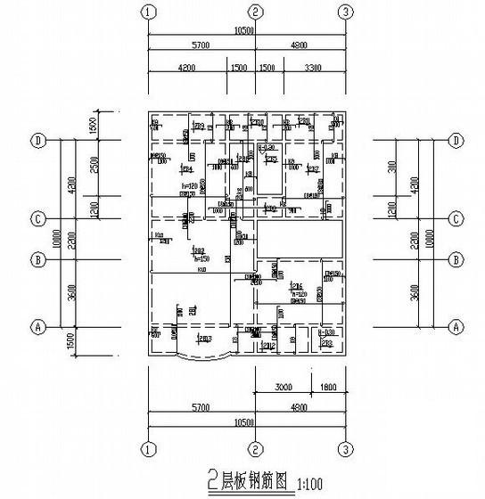 砖混结构别墅结构CAD施工图纸（3层条形基础）(平面布置图) - 1